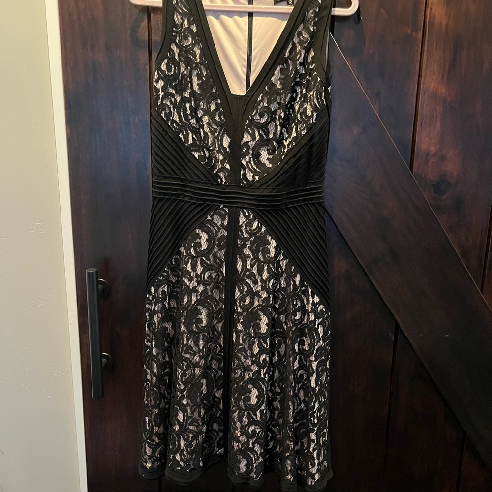 Black and White Fit and Flare Mini Dress with V-Neck